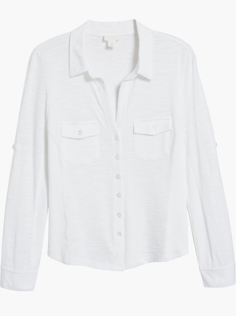 Caslon White Casual Button Down Henley Roll Tab Shirt Large